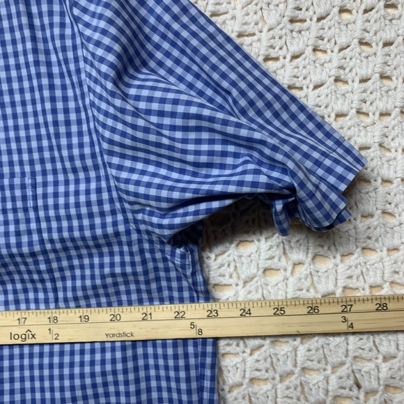Brooks Brothers Men's M Blue Check Short Sleeve Button Down Non Iron All Cotton - Picture 5 of 7